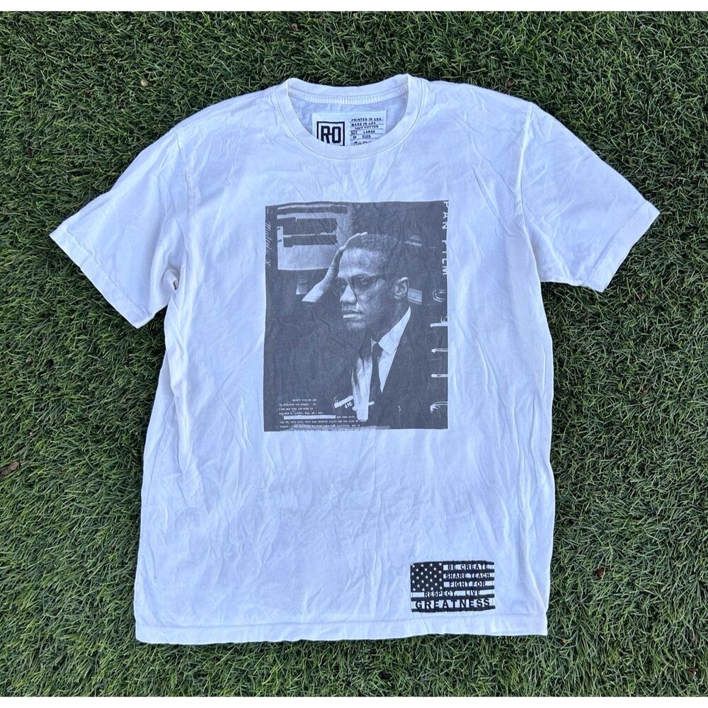 Roots of Fight Malcolm X Graphic T-Shirt Men’s Large White Made in USA